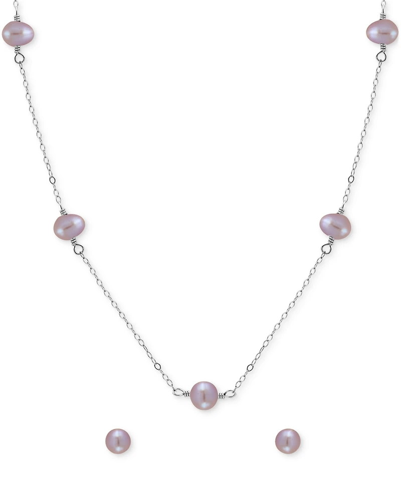 Two-Pc. Set White Cultured Freshwater Pearl (6mm) Collar Necklace & Stud Earrings in 18k gold-plated sterling silver (Also in Dyed Black & Dyed Pink C