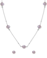Two-Pc. Set White Cultured Freshwater Pearl (6mm) Collar Necklace & Stud Earrings in 18k gold-plated sterling silver (Also in Dyed Black & Dyed Pink C