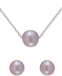Two-Pc. Set Dyed Black Cultured Freshwater Pearl (8-10mm) Pendant Necklace & Stud Earrings in Sterling Silver (Also in White & Dyed Pink Cultured Fres