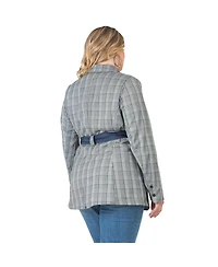 Women's Plus Plaid Wrap Blazer with Tencel Trim