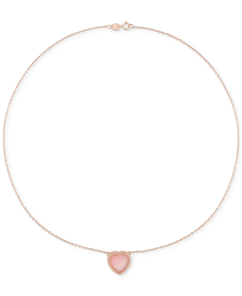 Pink Opal (5 ct. t.w.) Heart Bead Frame 17" Pendant Necklace in Rose-Plated Sterling Silver
