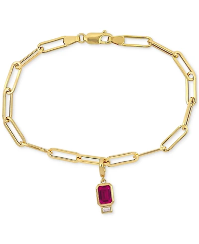 Lab-Grown Ruby (1-1/3 ct. t.w.) & Lab-Grown White Sapphire (1/6 ct. t.w.) Single Charm Link Bracelet in Gold-Plated Sterling Silver
