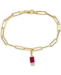 Lab-Grown Ruby (1-1/3 ct. t.w.) & Lab-Grown White Sapphire (1/6 ct. t.w.) Single Charm Link Bracelet in Gold-Plated Sterling Silver