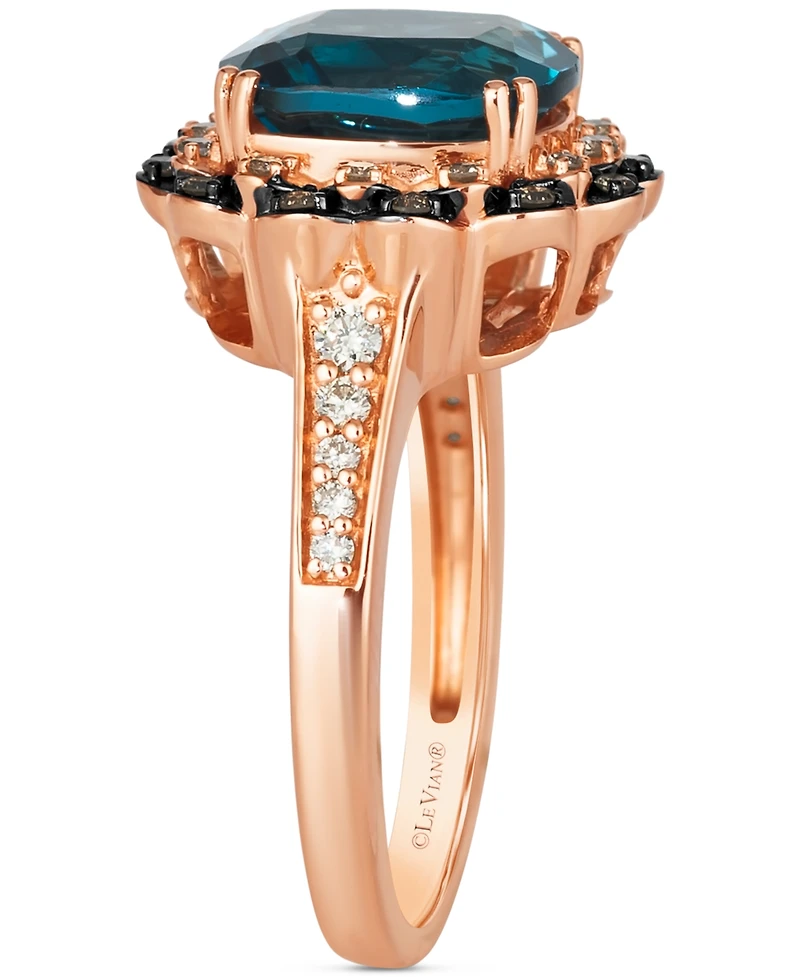 Le Vian Deep Sea Blue Topaz (4-1/2 ct. t.w.) & Diamond (1/3 ct. t.w.) Double Halo Ring in 14k Rose Gold