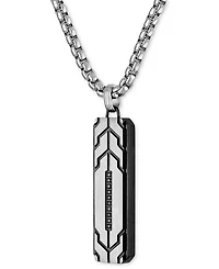 Esquire Men's Jewelry Black Diamond Dog Tag 22" Pendant Necklace in Stainless Steel & Black Ion-Plate, Created for Macy's