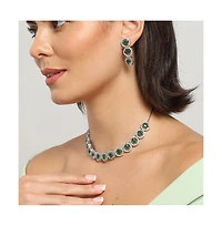 Sohi Women's Green Crystal Bling Necklace And Earrings (Set Of 2)