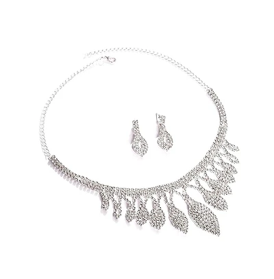 Sohi Women's Silver Bling Teardrop Necklace And Earrings (Set Of 2)