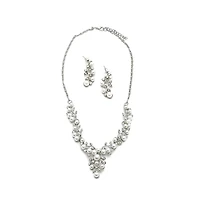 Sohi Women's White Pearl Cluster Necklace And Earrings (7-8 mm) (Set Of 2)