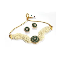 Sohi Women's Green Stone Beaded Necklace And Earrings (Set Of 2)