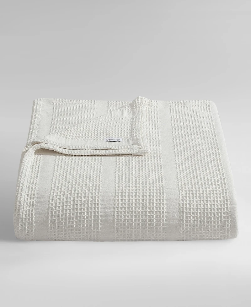 Calvin Klein Waffle Stripe Cotton Blanket, King