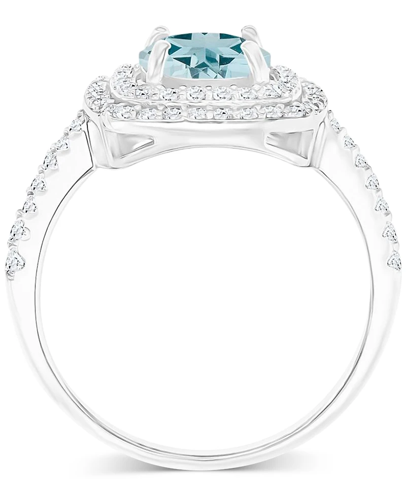 Amethyst (1-1/5 ct. t.w.) & Lab-Grown White Sapphire (1/2 Square Halo Birthstone Ring Sterling Silver (Also Additional Birthstones)