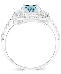 Amethyst (1-1/5 ct. t.w.) & Lab-Grown White Sapphire (1/2 Square Halo Birthstone Ring Sterling Silver (Also Additional Birthstones)