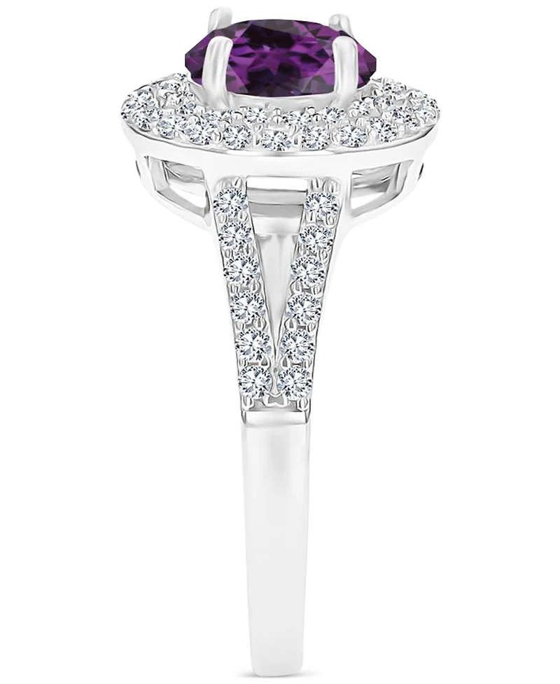 Amethyst (1-1/5 ct. t.w.) & Lab-Grown White Sapphire (5/8 Halo Birthstone Ring Sterling Silver (Also Additional Birthstones)