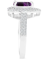 Amethyst (3/4 ct. t.w.) & Lab-Grown White Sapphire Teardrop Halo Birthstone Ring Sterling Silver (Also Additional Birthstones)