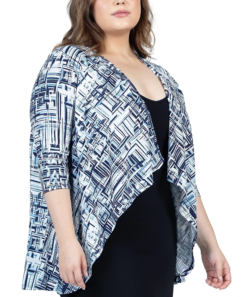 24seven Comfort Apparel Plus 3/4 Length Sleeve Open Cardigan