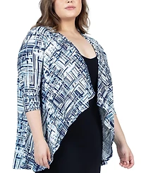 24seven Comfort Apparel Plus 3/4 Length Sleeve Open Cardigan