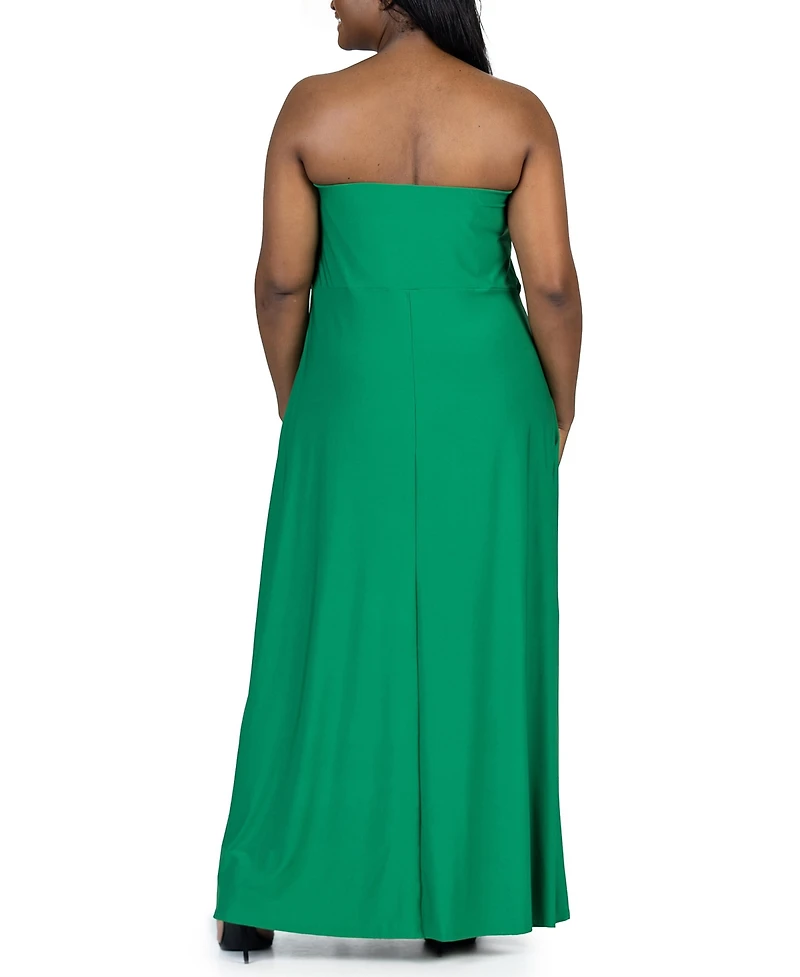 24seven Comfort Apparel Plus Strapless Maxi Dress with Pockets