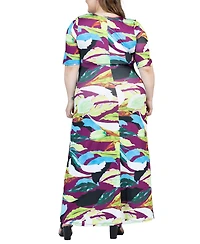 24seven Comfort Apparel Plus Size Elbow Sleeve Casual A Line Maxi Dress