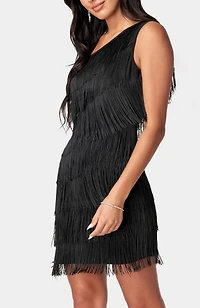Bebe Women's Asymmetrical Tiered Fringe Dress