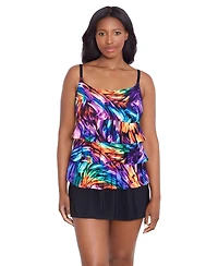 Longitude by Mimi Flamingo Women's Ruffle Faux Skirtini Swimsuit