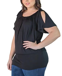 24seven Comfort Apparel Plus Short Sleeve Split Shoulder Top