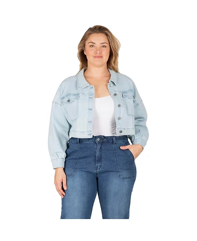 Women's Plus Cropped Denim Trucker Jacket