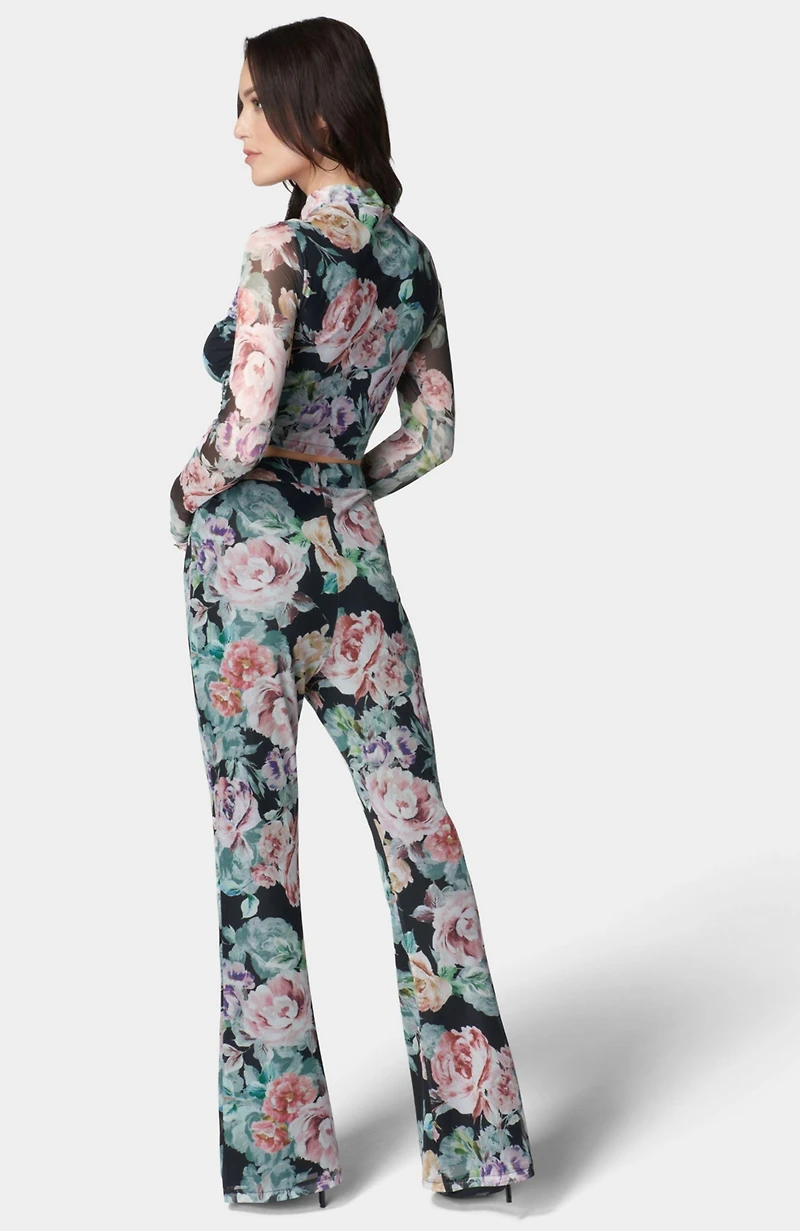 Bebe Women's Printed Two Piece Mesh Jumpsuit