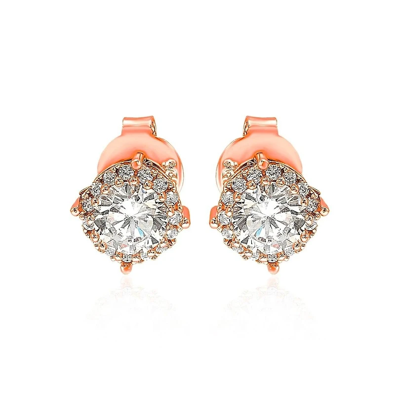 Suzy Levian Sterling Silver Cubic Zirconia Round Halo Stud Earrings