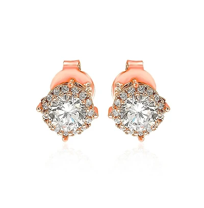 Suzy Levian Sterling Silver Cubic Zirconia Round Halo Stud Earrings