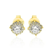 Suzy Levian Sterling Silver Cubic Zirconia Round Halo Stud Earrings