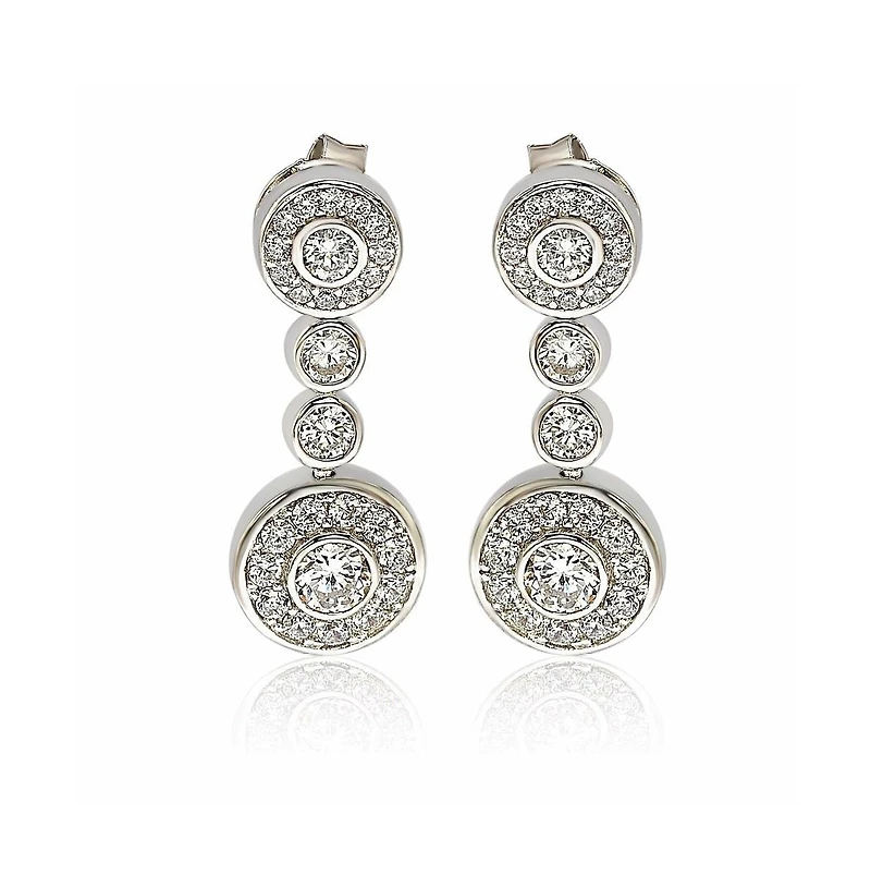 Suzy Levian Sterling Silver Cubic Zirconia Art-Deco Bezel Halo Drop Dangle Earrings