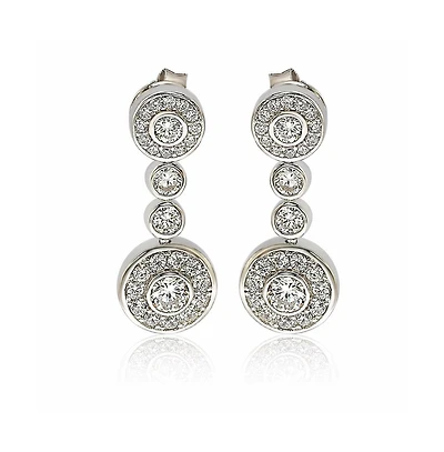 Suzy Levian Sterling Silver Cubic Zirconia Art-Deco Bezel Halo Drop Dangle Earrings