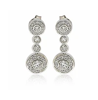 Suzy Levian Sterling Silver Cubic Zirconia Art-Deco Bezel Halo Drop Dangle Earrings