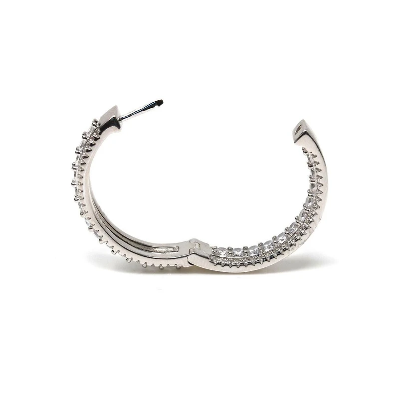 Suzy Levian Sterling Silver Cubic Zirconia Framed Hoop Earrings