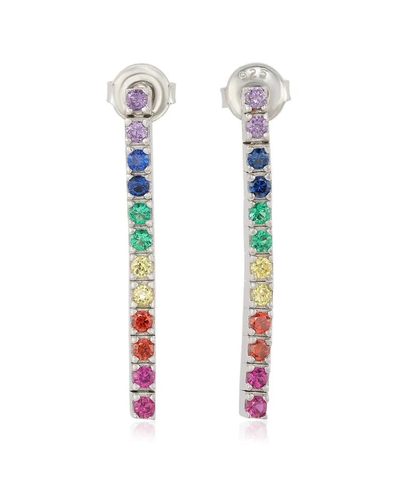 Suzy Levian New York Sterling Silver Cubic Zirconia Tennis Line Dangle Earrings