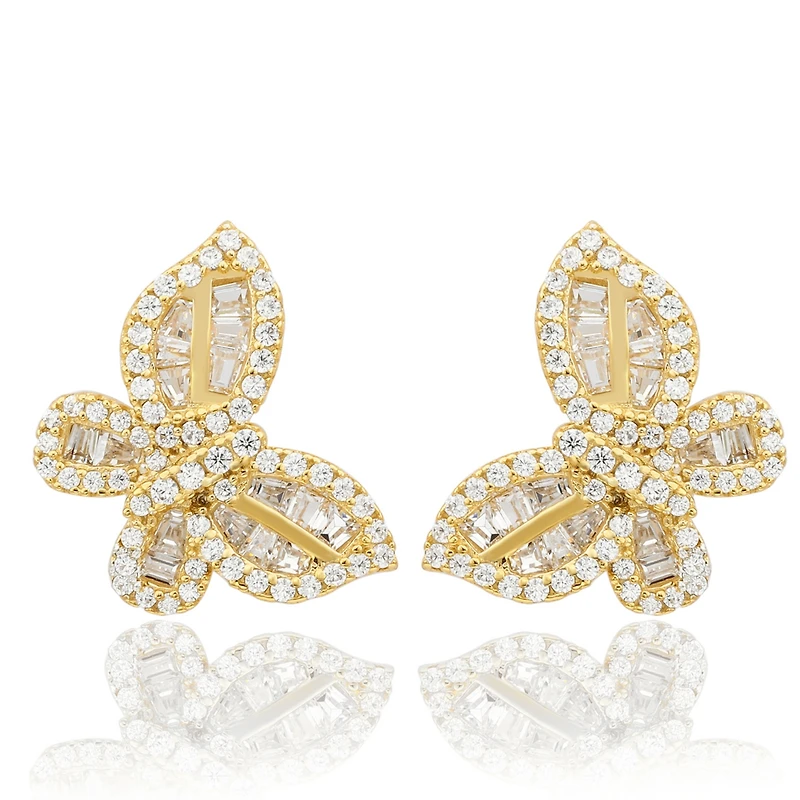 Suzy Levian Sterling Silver Cubic Zirconia Artistic Butterfly Hang Stud Earrings
