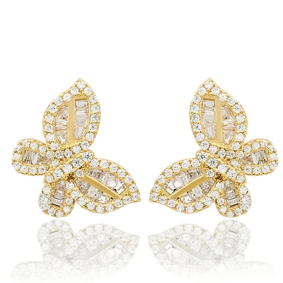 Suzy Levian Sterling Silver Cubic Zirconia Artistic Butterfly Hang Stud Earrings