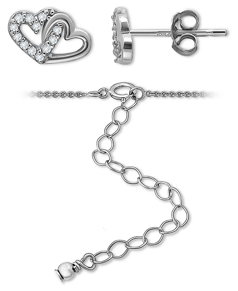 Giani Bernini 2-Pc. Set Cubic Zirconia Double Heart Pendant Necklace & Matching Stud Earrings in 18k Gold-Plated Sterling Silver, Created for Macy's
