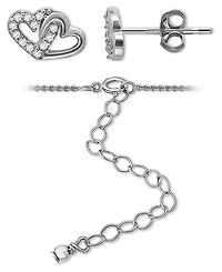 Giani Bernini 2-Pc. Set Cubic Zirconia Double Heart Pendant Necklace & Matching Stud Earrings in 18k Gold-Plated Sterling Silver, Created for Macy's