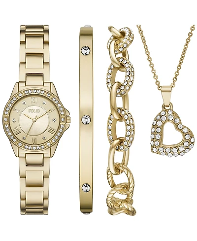 Folio Women's Three Hand Gold-Tone Alloy Watch 26mm Gift Set