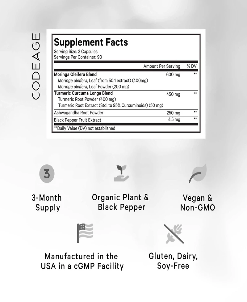 Codeage Liposomal Moringa+ Supplement, 400mg Moringa 50:1 Extract - 20,000mg Moringa Oleifera Leaf Equivalent