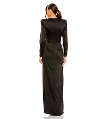 Women's Long Sleeve Structured Bow Draped Gown