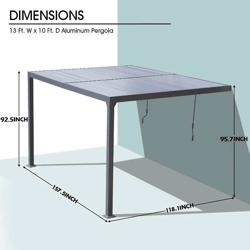 Aoodor 153.9''x114.5''x92.5''. D Outdoor Louvered Pergola Adjustable Sloping Roof Wall-Mounted