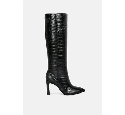 fewocious croc high heel calf boots