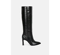 fewocious croc high heel calf boots
