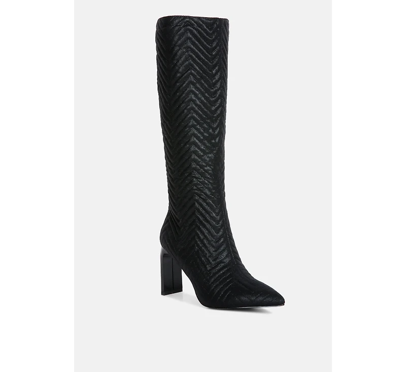 Prinkles Quilted Italian Block Heel Calf Boots