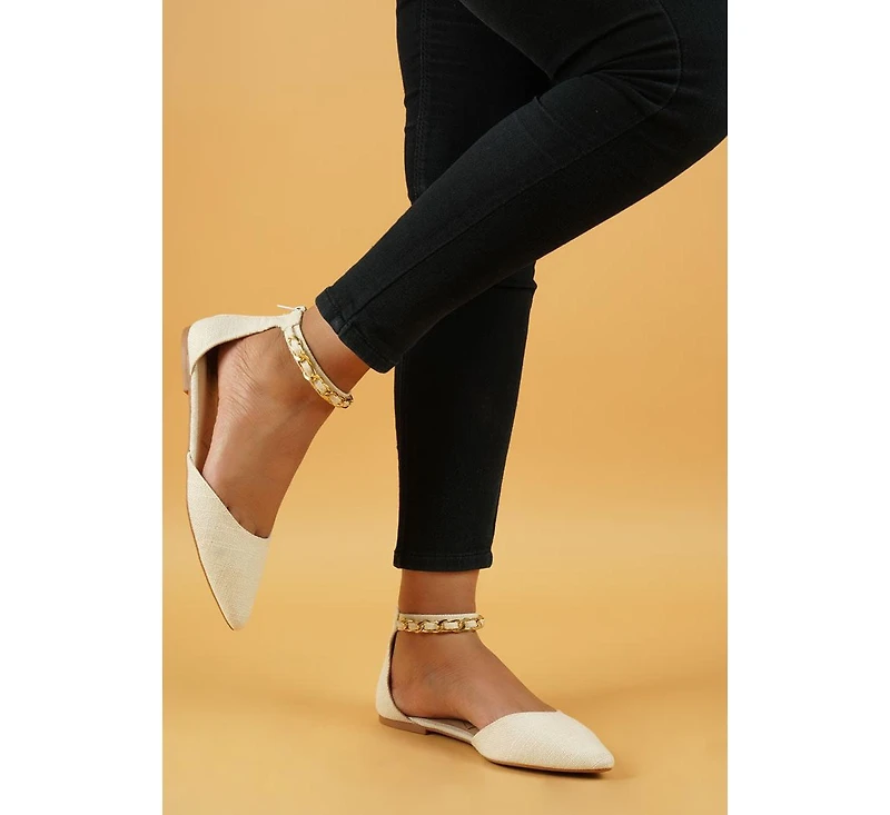 Buqisi Chain Embellished Flat Sandals