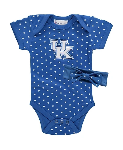 Baby Girls Royal Kentucky Wildcats Hearts Bodysuit and Headband Set