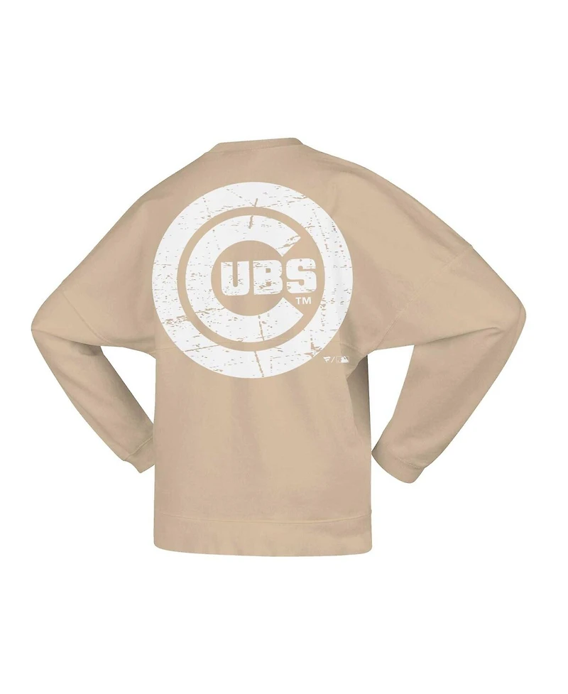 Women's Fanatics Tan Distressed Chicago Cubs Branded Fleece Pullover Sweatshirt