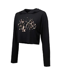 Women's Majestic Threads Connor Bedard Black Chicago Blackhawks Leopard Print Name and Number Cropped Pullover Hoodie
